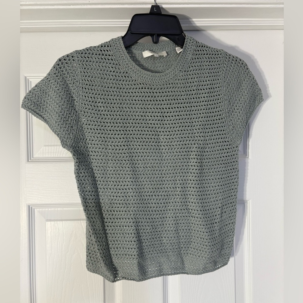 Vince Light Gray Crochet Short Sleeve Top